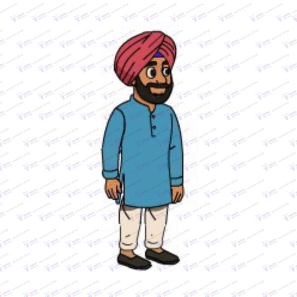Animated Sardar Ji Vector Character | Traditional Indian Man with Turban | Walk Cycle & Eye Blink | .fla File