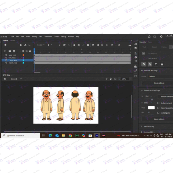 Seth Ji Animated 2D Character for bringing positive vibes in your videos – Eye Blink, Lip Sync, 4 Poses with Walk Cycles |Indian Cartoon Characters | .fla file - Image 2