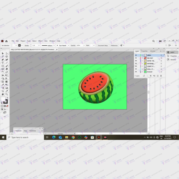 Half Cut 3D Watermelon Vector – Illustrator Editable File | .AI File - Image 2