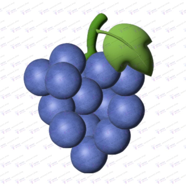 3D vector illustration of a blue grape bunch with leaf, created in Adobe Illustrator